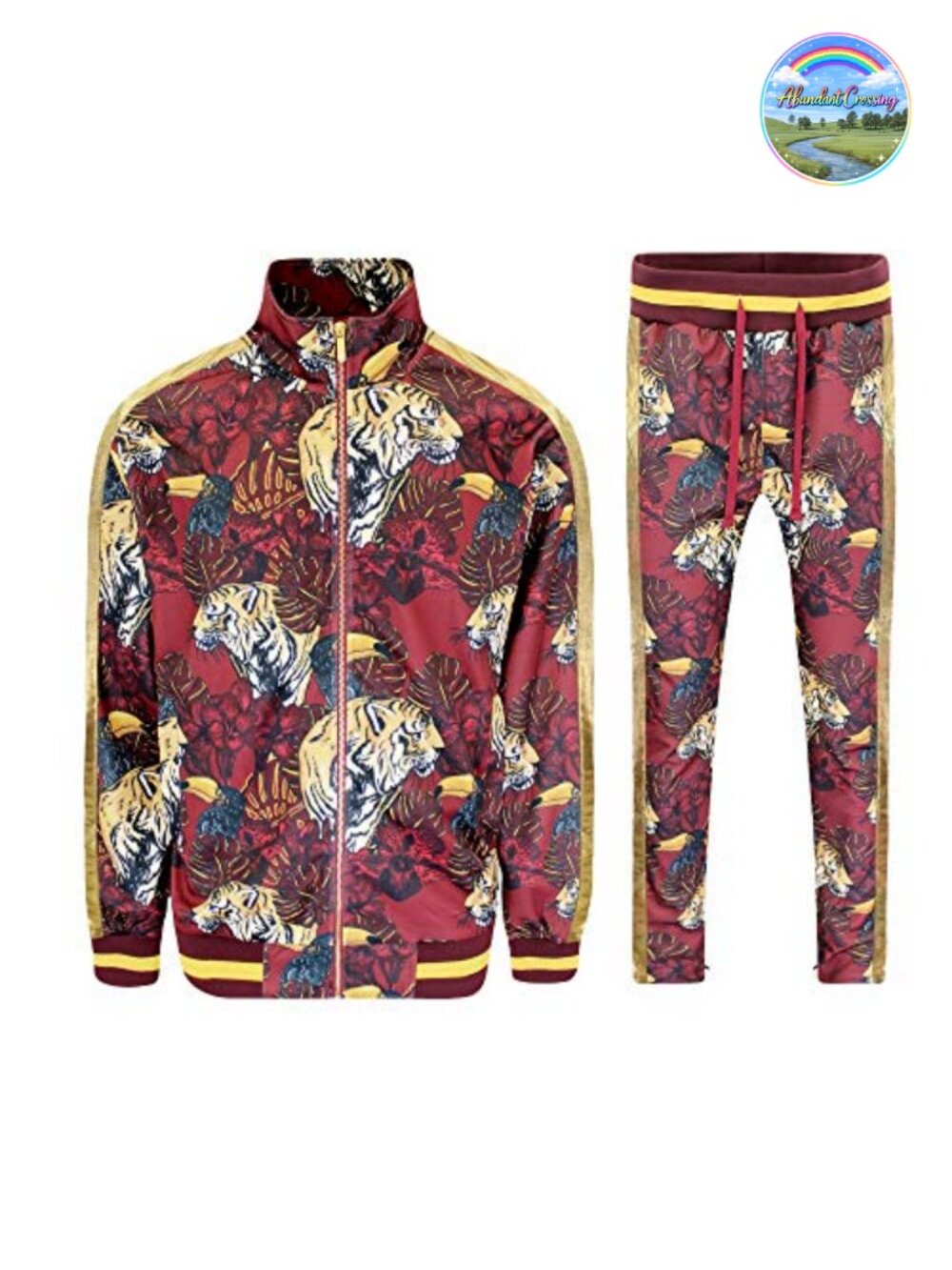 Men's Cotton Blend Zip-Up Tracksuit Set Sweatsuit with Graphic Accent